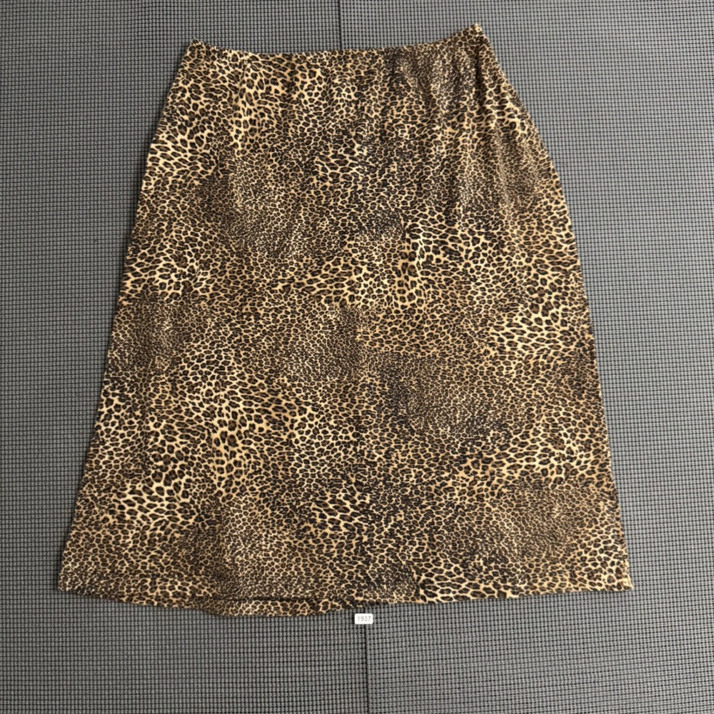 Carole Little Vintage Leopard Print Midi Skirt Brown Black Animal A-Line Large